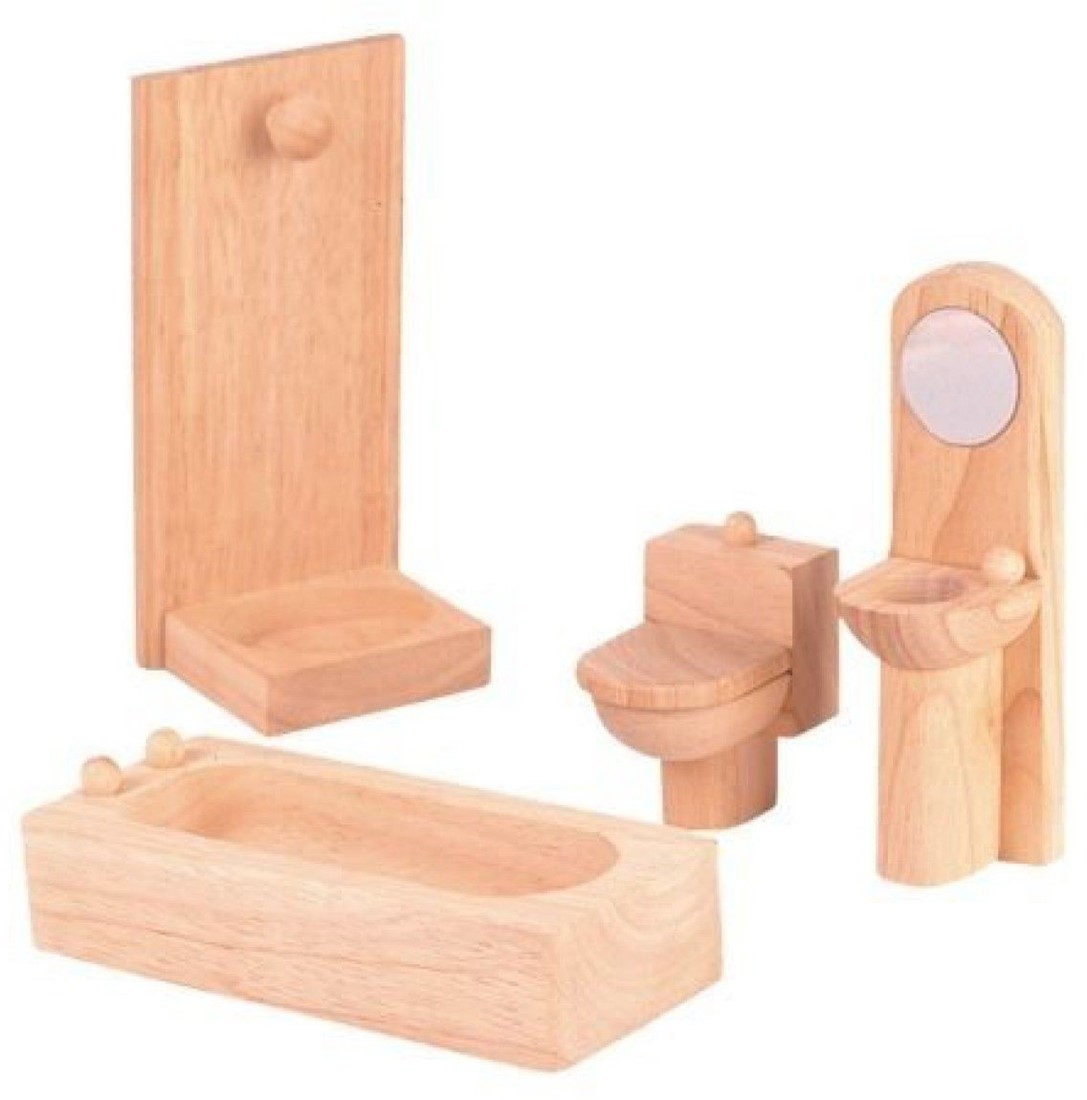 maak een foto cafe dynastie Plan Toys houten poppenhuis meubels badkamer