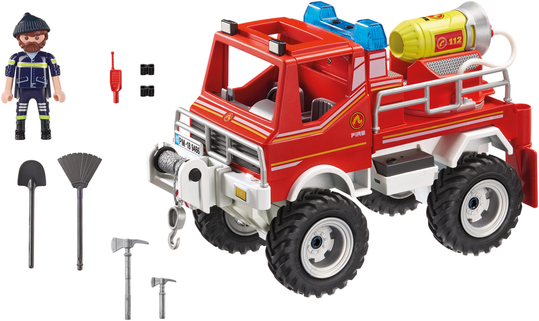 Plotselinge afdaling Hol sjaal Playmobil City Action - Brandweer terreinwagen met waterkanon 9466