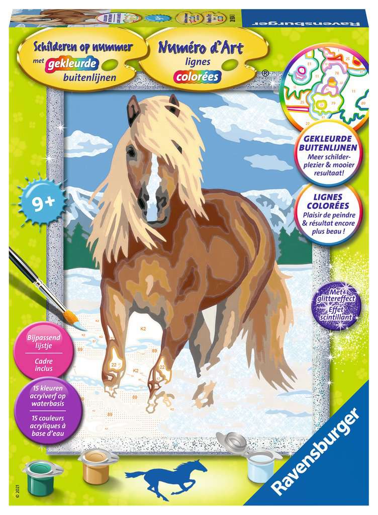 Wegversperring speelgoed Schepsel Ravensburger Schilderen op nummer Serie Classic Paarden Paard in de sneeuw